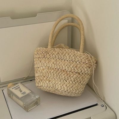 Stile maneggevole Moda donna grande capacità Borsa da mano di paglia da spiaggia Tessuto a maglia Crochet Tote poliestere