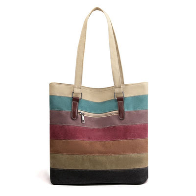 Borsa di blocco a colori a strisce d'epoca per acquisti e viaggi personalizzati