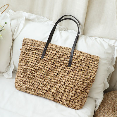 Colore personalizzato Maschera da spalla femminile Borsa da mano grande Straw Beach Tote Bag per la vita quotidiana