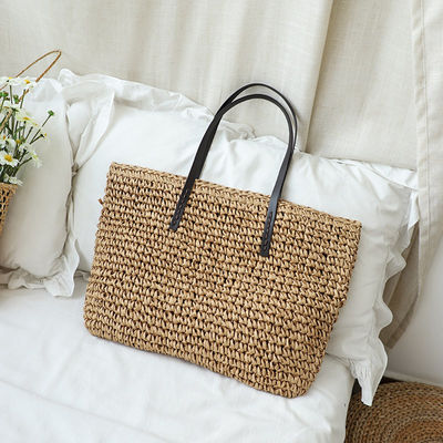 Colore personalizzato Maschera da spalla femminile Borsa da mano grande Straw Beach Tote Bag per la vita quotidiana