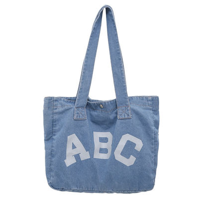 Borsa da spiaggia tessuta in denim stampata su misura con stile soft-loop e accettazione OEM / ODM