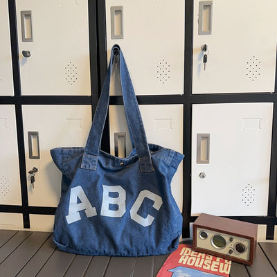 Borsa da spiaggia tessuta in denim stampata su misura con stile soft-loop e accettazione OEM / ODM