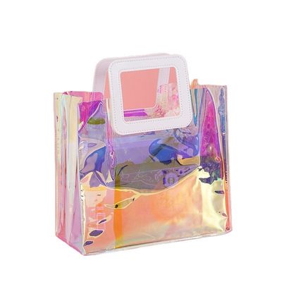 Stylish Reusable PVC Laser Transparent Holographic Tote Bag per gli appassionati di beach bag