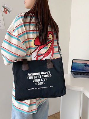 Lettera quotidiana della vita scolastica Stampa Borsa di cotone per donne Crossbody Canvas Shopping Bag