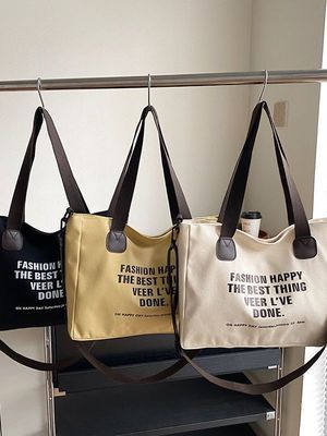 Lettera quotidiana della vita scolastica Stampa Borsa di cotone per donne Crossbody Canvas Shopping Bag