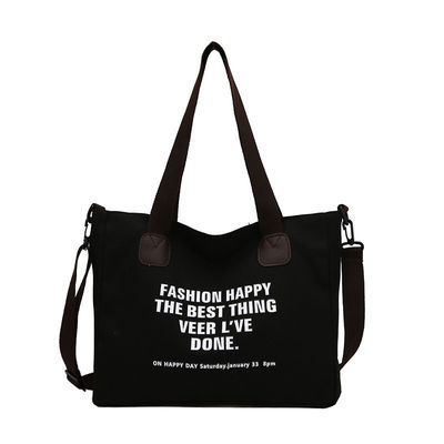 Lettera quotidiana della vita scolastica Stampa Borsa di cotone per donne Crossbody Canvas Shopping Bag