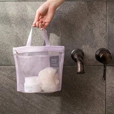 Borsa per servizi igienici a maglia personalizzata Borsetta di rete leggera Borsetta di maglia di nylon piccola per il deposito in bagno