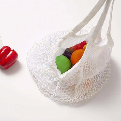 Logo personalizzato Eco Organic Cotton Mesh Net Sacchetto da shopping riutilizzabile per alimenti vegetali Frutta
