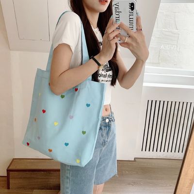 Borsa da spalla di tela ricamata su misura per donne Borsa da spalla da shopping durevole di medie dimensioni