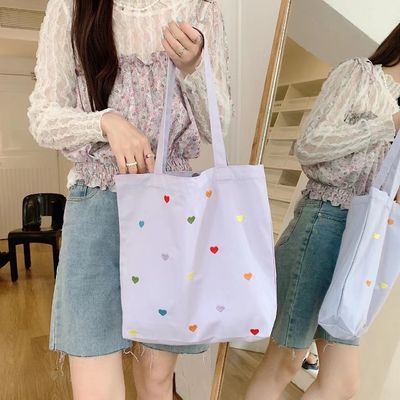 Borsa da spalla di tela ricamata su misura per donne Borsa da spalla da shopping durevole di medie dimensioni