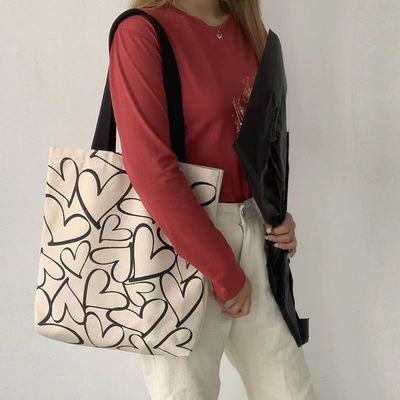 Borsa da spalla di tela ricamata su misura per donne Borsa da spalla da shopping durevole di medie dimensioni