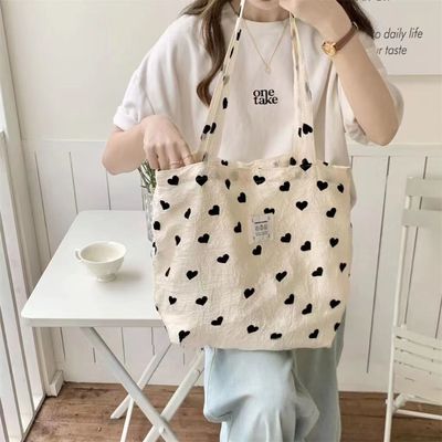 Borsa da spalla di tela ricamata su misura per donne Borsa da spalla da shopping durevole di medie dimensioni