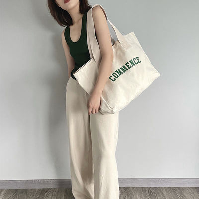 Borsa naturale in tela extra grande con stampa del logo per le necessità di acquisto