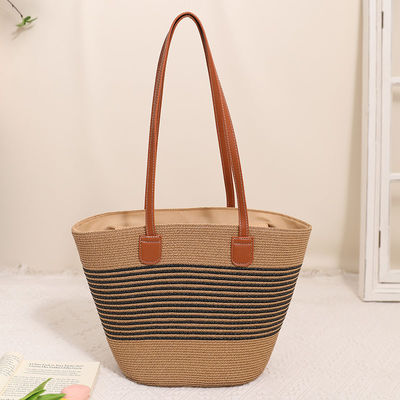 Tasca da spiaggia di paglia Raffia fatta a mano per unisex Summer Bucket Tote Style Basket