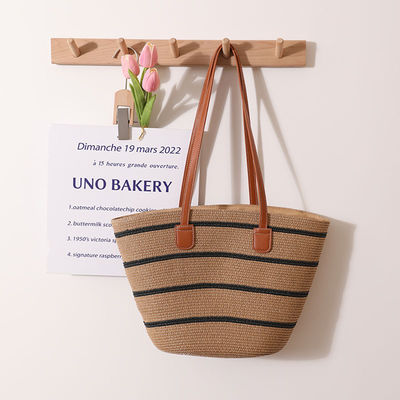 Tasca da spiaggia di paglia Raffia fatta a mano per unisex Summer Bucket Tote Style Basket