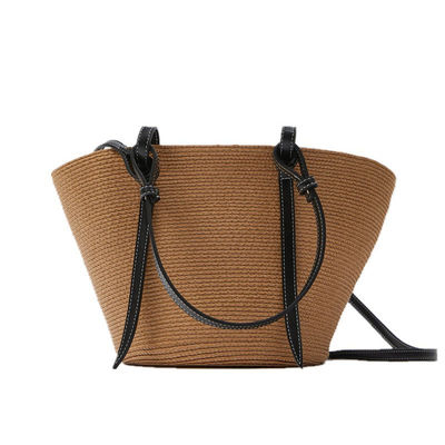 Sacchetto da spiaggia di paglia di grande capacità in alluminio sacchetto da spalla in tessuto artigianale vintage sacchetti di raffia di rotino
