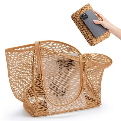 Borsa da spiaggia a maglia riutilizzabile Borsa da spalla di grande capacità personalizzata per viaggi all'aperto per donne