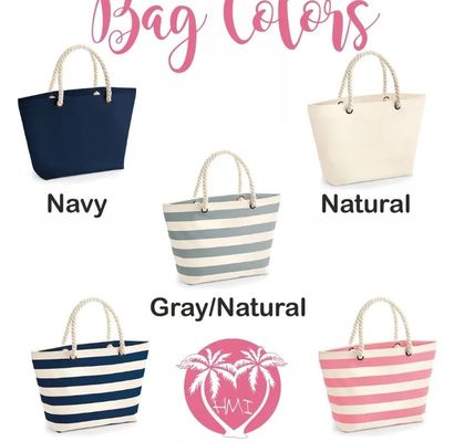Logo personalizzato Canvas Strip Tote Bag per Summer Beach School Bag Trolley Arrivo