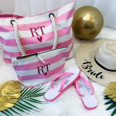 Logo personalizzato Canvas Strip Tote Bag per Summer Beach School Bag Trolley Arrivo