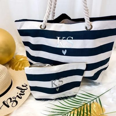 Logo personalizzato Canvas Strip Tote Bag per Summer Beach School Bag Trolley Arrivo