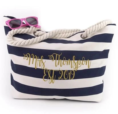 Logo personalizzato Canvas Strip Tote Bag per Summer Beach School Bag Trolley Arrivo