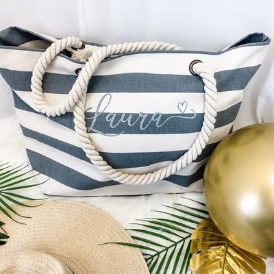 Logo personalizzato Canvas Strip Tote Bag per Summer Beach School Bag Trolley Arrivo