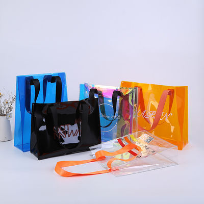 Stampa a schermo di seta Logo personalizzato Sacchetto da shopping Sacchetto trasparente in PVC con materiale di tela