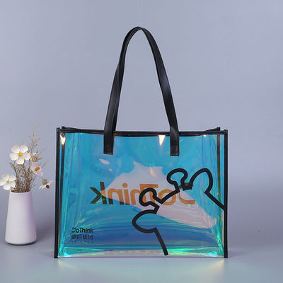 Stampa a schermo di seta Logo personalizzato Sacchetto da shopping Sacchetto trasparente in PVC con materiale di tela