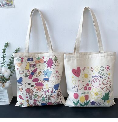 Cartoon Print Canvas Tote Bag per la vita quotidiana scolastica Eco-friendly e colore personalizzato