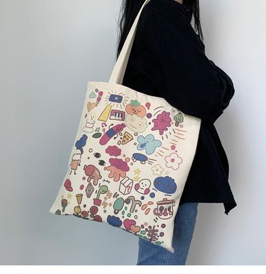 Cartoon Print Canvas Tote Bag per la vita quotidiana scolastica Eco-friendly e colore personalizzato