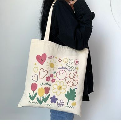 Cartoon Print Canvas Tote Bag per la vita quotidiana scolastica Eco-friendly e colore personalizzato