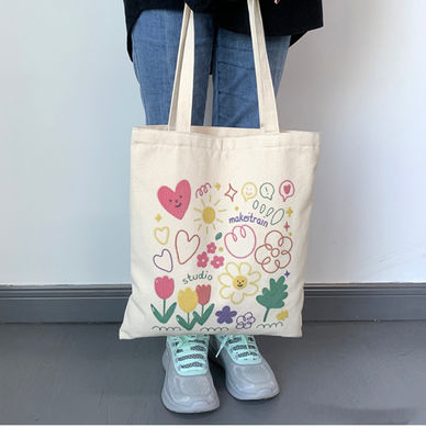 Cartoon Print Canvas Tote Bag per la vita quotidiana scolastica Eco-friendly e colore personalizzato