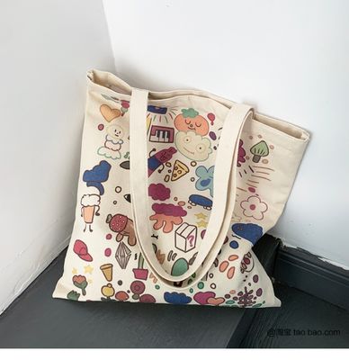 Cartoon Print Canvas Tote Bag per la vita quotidiana scolastica Eco-friendly e colore personalizzato