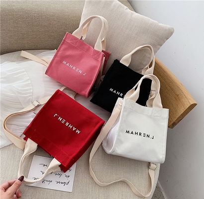 Colore personalizzato Piccola donna di cotone Canvas Shopping Tote Bag con logo stampato su misura