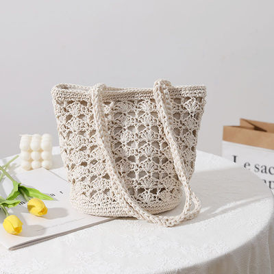 Simple Casual Lady Summer Straw Handmade Bucket Bag per donne Beach Vacation Shoulder Bag