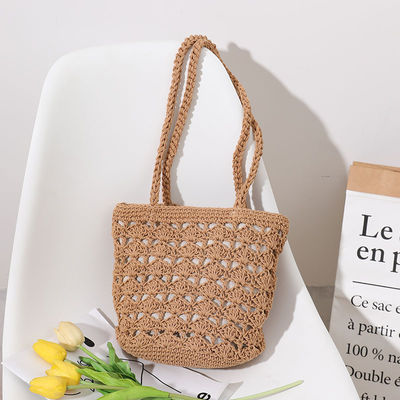 Simple Casual Lady Summer Straw Handmade Bucket Bag per donne Beach Vacation Shoulder Bag