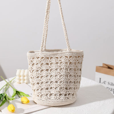 Simple Casual Lady Summer Straw Handmade Bucket Bag per donne Beach Vacation Shoulder Bag