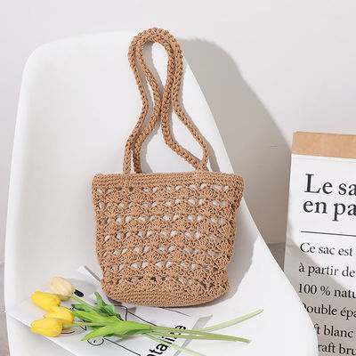Simple Casual Lady Summer Straw Handmade Bucket Bag per donne Beach Vacation Shoulder Bag