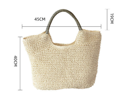 Materiale di rivestimento in poliestere Fabbricazione a mano Borsa da spalla di paglia femminile per spiaggia estiva Borsa grande
