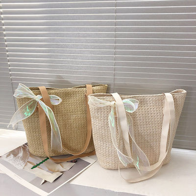 2022 Fashion Lady Handbag Chiusura Zipper Grande Capacità Striped Straw Beach Tote Bag