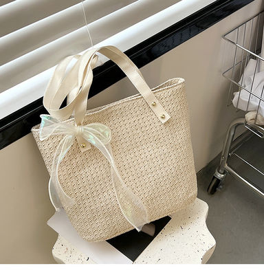 2022 Fashion Lady Handbag Chiusura Zipper Grande Capacità Striped Straw Beach Tote Bag