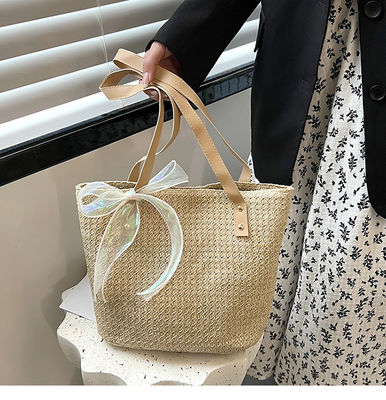 2022 Fashion Lady Handbag Chiusura Zipper Grande Capacità Striped Straw Beach Tote Bag