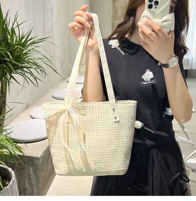 2022 Fashion Lady Handbag Chiusura Zipper Grande Capacità Striped Straw Beach Tote Bag