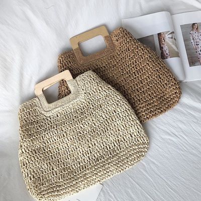 Nessuna Decorazione Borsa di rotino portabile Borsa da paglia da donna per le vacanze estive