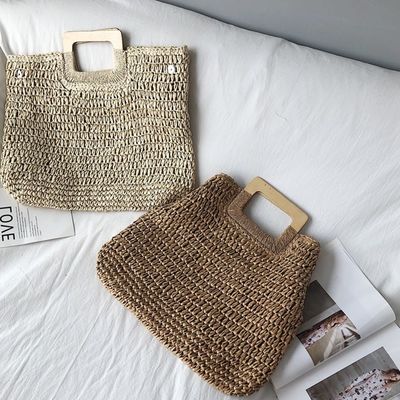 Nessuna Decorazione Borsa di rotino portabile Borsa da paglia da donna per le vacanze estive