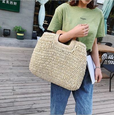 Nessuna Decorazione Borsa di rotino portabile Borsa da paglia da donna per le vacanze estive