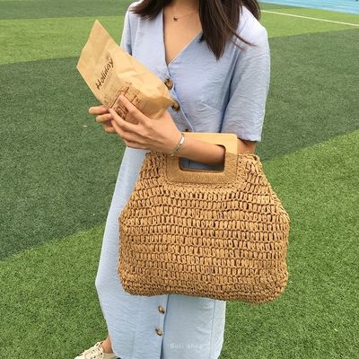 Nessuna Decorazione Borsa di rotino portabile Borsa da paglia da donna per le vacanze estive