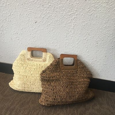 Nessuna Decorazione Borsa di rotino portabile Borsa da paglia da donna per le vacanze estive