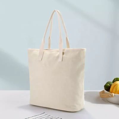 White Beach Shopping Tote Bags con maniglia di cotone e logo stampato su misura