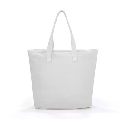 White Beach Shopping Tote Bags con maniglia di cotone e logo stampato su misura